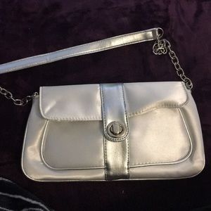 White and silver small silky purse